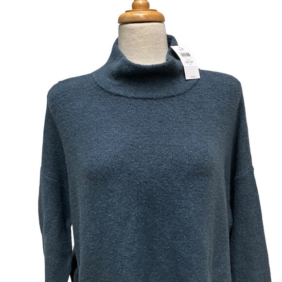 J Jill PureJill Sweater XS/S Blue Pullover Mock Neck Open Sided Oversized NWT - Picture 2 of 12